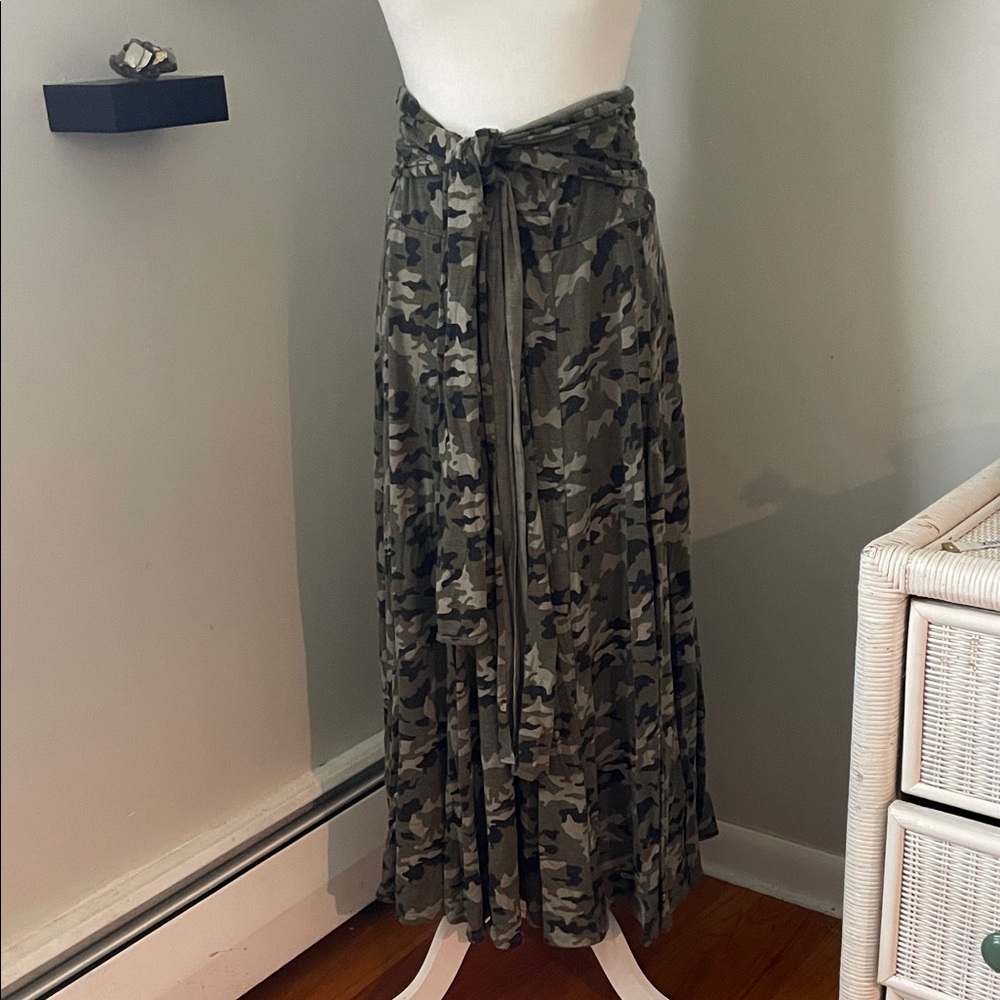 Army Green Camouflage Maxi Skirt by Lapis ,
